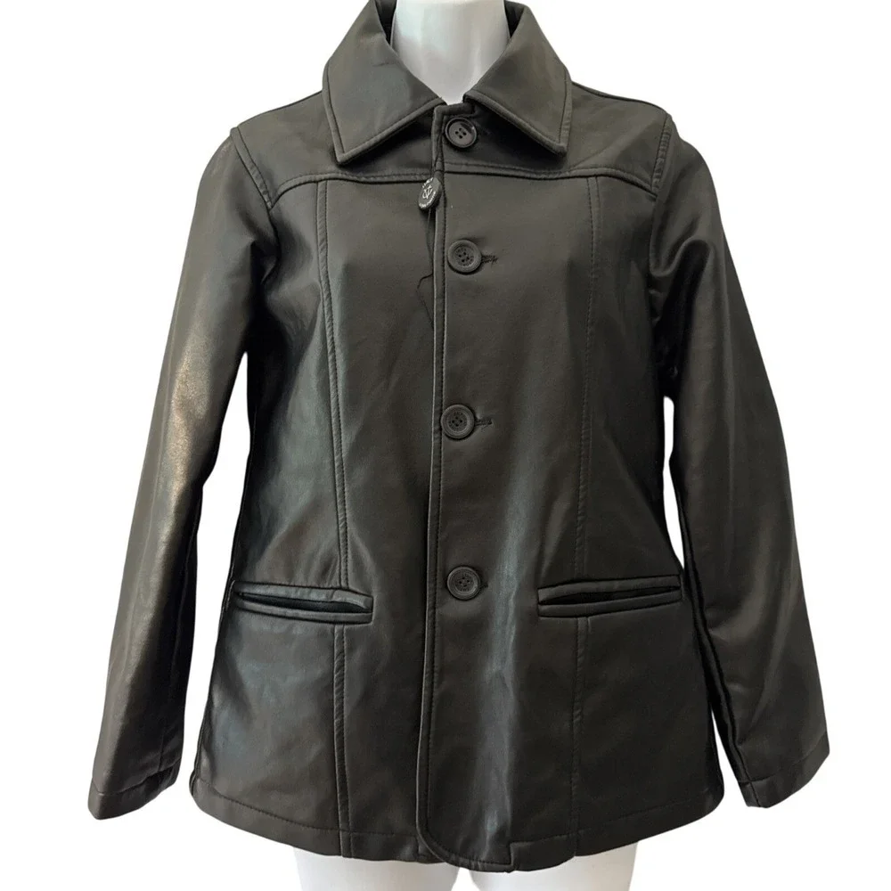 Emporio Italy Worldwide Faux Leather Jacket Women Medium Black Blazer Coat Chic